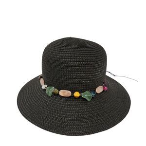 Nicole Marciano Womans Straw Hat Black OS Stones Multicolored Tie